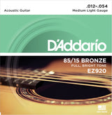 สายกีต้าร์โปร่ง D'Addario EZ920 85/15 Bronze Acoustic Guitar Strings, Medium Light, 12-54