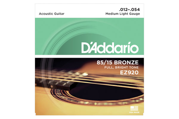 สายกีต้าร์โปร่ง D'Addario EZ920 85/15 Bronze Acoustic Guitar Strings, Medium Light, 12-54