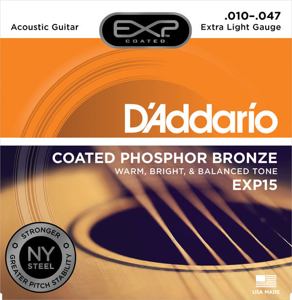 สายกีต้าร์โปร่ง DADDARIO EXP15 COATED ACOUSTIC EXP PHOS BRZ X-LITE 10-47