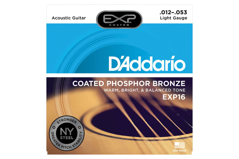 สายกีต้าร์โปร่ง DADDARIO EXP16 COATED PHOSPHOR BRONZE ACOUSTIC GUITAR, LIGHT, 12-53