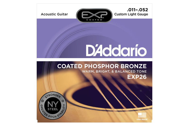 สายกีต้าร์โปร่ง DADDARIO EXP26 COATED PHOSPHOR BRONZE ACOUSTIC GUITAR, CUSTOM LIGHT, 11-52
