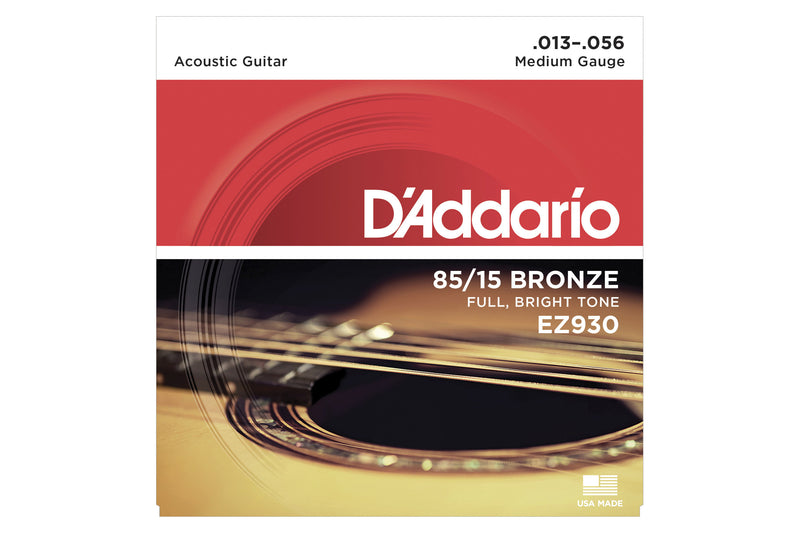 สายกีต้าร์โปร่ง Daddario EZ930 85/15 Bronze Acoustic Guitar Strings, Medium, 13-56