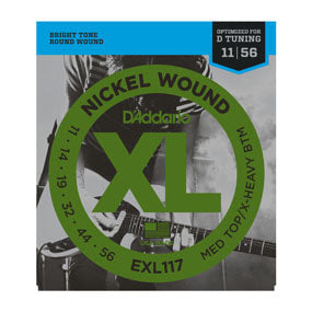 สายกีต้าร์ไฟฟ้า สายกีต้าร์ไฟฟ้า D'Addario EXL117 Nickel Wound, Medium Top/Extra-Heavy Bottom, 11-56