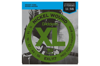 สายกีต้าร์ไฟฟ้า สายกีต้าร์ไฟฟ้า D'Addario EXL117 Nickel Wound, Medium Top/Extra-Heavy Bottom, 11-56