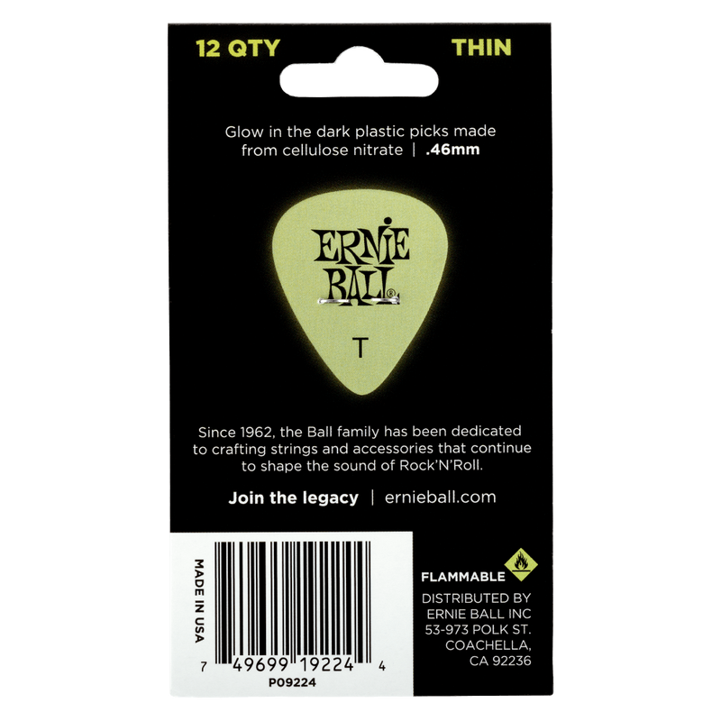 ปิ๊กกีต้าร์ Ernie Ball Super Glow Cellulose Picks (12 ตัว)